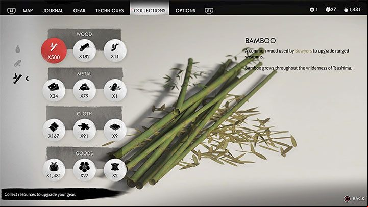 There are 12 categories of crafting materials in the Ghost of Tsushima - Ghost of Tsushima: Crafting guide - Basics - Ghost of Tsushima Guide, Walkthrough