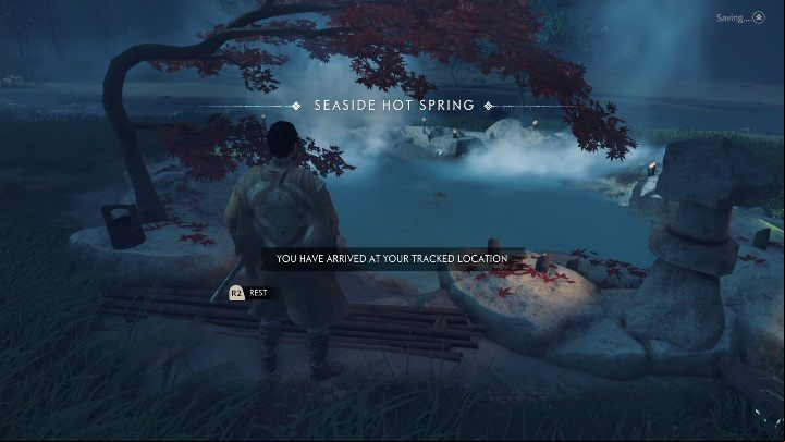 You will find this hot spring between the branches of the river - Ghost of Tsushima: Hot Springs, Izuhara Region secrets map, video guide - Izuhara Region - Ghost of Tsushima Guide, Walkthrough