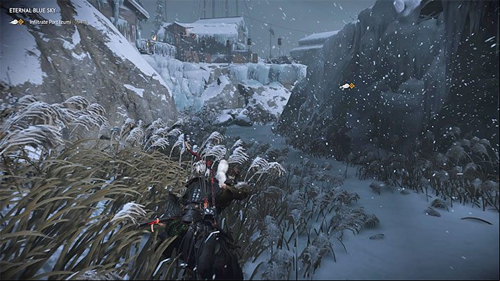Start by meeting with Norio - the location is a vantage point nearby Izumi Port - Ghost of Tsushima: Eternal Blue Sky walkthrough, video guide - Act 3 - Ghost of Tsushima Guide, Walkthrough