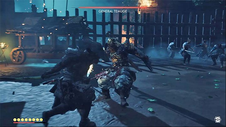 Look for an opening to attack the boss after each successful dodging series - Ghost of Tsushima: How to beat General Temuge? Video guide - Main quests - Ghost of Tsushima Guide, Walkthrough