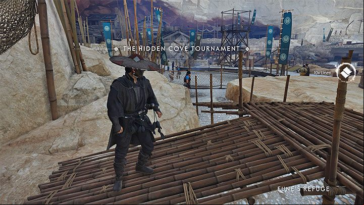 You will be able to participate in the tournament once you complete the Jin from Yarikawa main quest - Ghost of Tsushima Iki Island: How to unlock the tournament and rewards? - The Hidden Cove Tournament - arena battles - Ghost of Tsushima Guide, Walkthrough