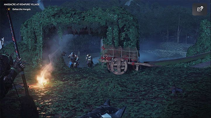 Winning the battle doesnt end the quest, as more fireworks will appear in the distance and youll have to head towards the second battles location - Ghost of Tsushima Iki Island: Massacre at Kidafure Village - walkthrough - Main Missions - Ghost of Tsushima Guide, Walkthrough