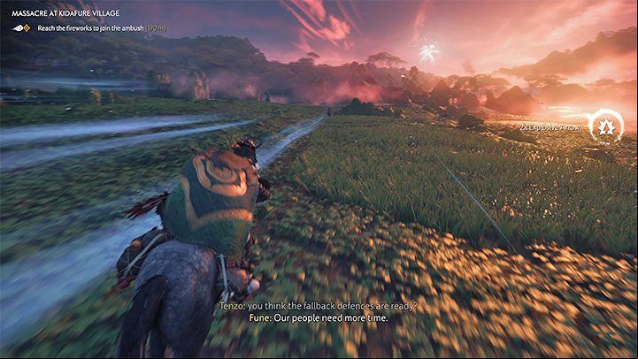 Once you have disposed of the nearby Mongols, you will need to visit another fireworks location - Ghost of Tsushima Iki Island: Massacre at Kidafure Village - walkthrough - Main Missions - Ghost of Tsushima Guide, Walkthrough