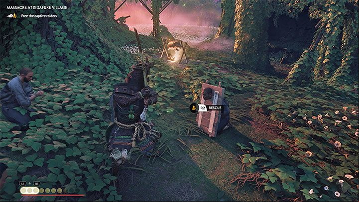 You will find the prisoners in the camp where the Mongols resided - Ghost of Tsushima Iki Island: Massacre at Kidafure Village - walkthrough - Main Missions - Ghost of Tsushima Guide, Walkthrough