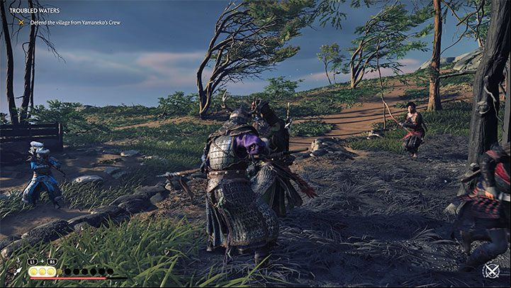 Go outside and, with Sugi, you will need to confront Yamanekos crew that has just arrived - Ghost of Tsushima Iki Island: Troubled Waters - walkthrough - Side Quests - Ghost of Tsushima Guide, Walkthrough