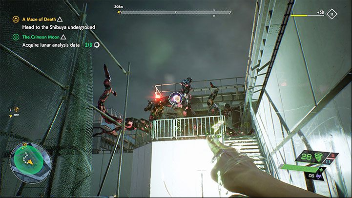 Expect to encounter more flying enemies on the roof, as well as the warped structure from the picture - use spectral vision to discover its weak point and dispose of it - Ghostwire Tokyo: The Crimson Moon - walkthrough - Quests available from chapter 2 - Ghostwire Tokyo Guide