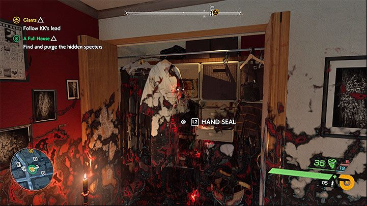 The third specter is hiding in the wardrobe - you can break the seal after a short conversation - Ghostwire Tokyo: A Full House - walkthrough - Quests available from chapter 4 - Ghostwire Tokyo Guide