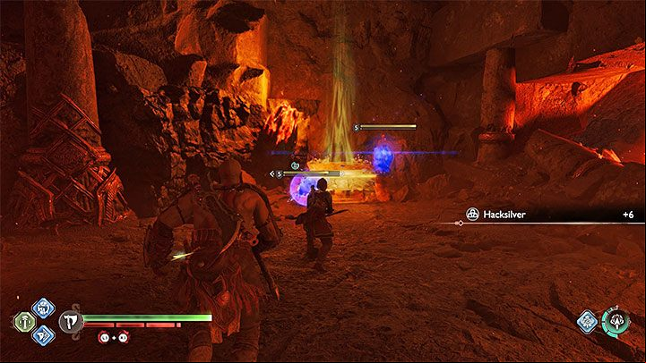 The chest is a short distance west of the Mystic Gateway that Kratos and Atreus use to begin their second visit to Muspelheim - God of War Ragnarok: Burning Cliffs, Muspelheim - secrets, collectibles - Muspelheim - God of War Ragnarok Guide
