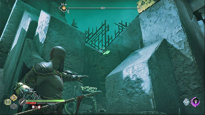 This Odin's Raven is perched on a rock in the ruins next to the Mystic Gateway - God of War Ragnarok: Helgrind, Helheim - secrets, collectibles - Helheim - God of War Ragnarok Guide