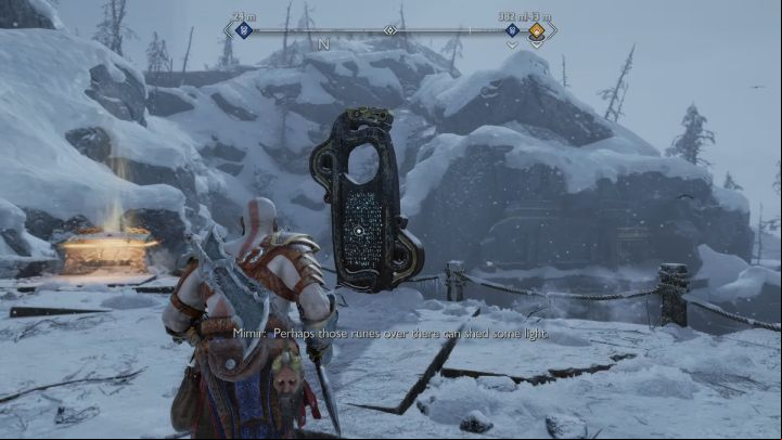 Grab the chain and lower the handle to the very bottom - God of War Ragnarok: The Derelict Outpost, Midgard - secrets, collectibles - Midgard - God of War Ragnarok Guide