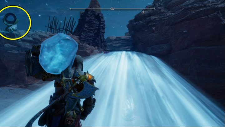Go around the bridge where you entered the area and pick up the crystal by the wooden barricade - God of War Ragnarok: Freyrs Gift - walkthrough - Favors - Alfheim - God of War Ragnarok Guide