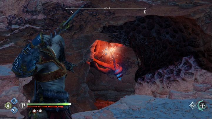 Position yourself at the right angle, standing on the higher ground facing the monument, and remove the 3 red connections - God of War Ragnarok: Freyrs Gift - walkthrough - Favors - Alfheim - God of War Ragnarok Guide