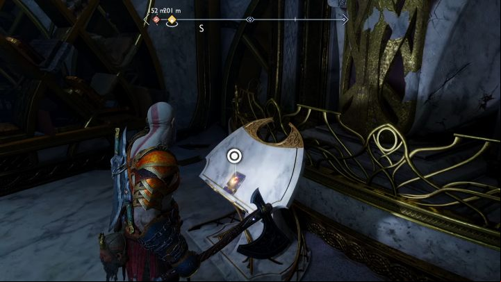 Pick up the Consul's Journal artifact you will find on the upper floor and approach the exit - God of War Ragnarok: The Elven Sanctum - walkthrough - Favors - Alfheim - God of War Ragnarok Guide