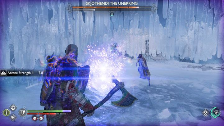 Skjothendi can inflict a negative bifrost status on Kratos - God of War Ragnarok: How to defeat the berserker Skjothendi the Unerring? - Berserkers - God of War Ragnarok Guide