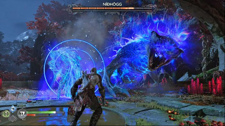 As the battle progresses, the boss will start to use tail attacks and it is specifically a blue attack that pounds his tail in the ground - God of War Ragnarok: How to defeat Nidhogg from Vanaheim? - Bosses - God of War Ragnarok Guide