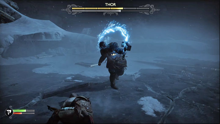 In the second part of the fight, Kratos can throw a stone block at Thor - God of War Ragnarok: Surviving Fimbulwinter - walkthrough - Walkthrough - God of War Ragnarok Guide