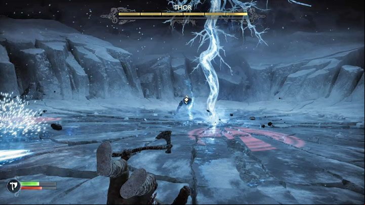 In the third and final phase of the fight, Thor's only new attack will be bringing lightning to specific parts of the arena - God of War Ragnarok: Surviving Fimbulwinter - walkthrough - Walkthrough - God of War Ragnarok Guide