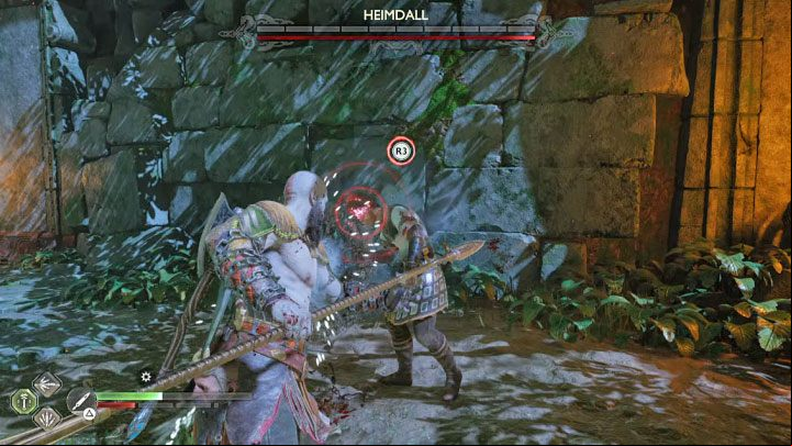 Once the boss' health is low, press R3 to attack stunned Heimdall - God of War Ragnarok: How to defeat Gulltoppr and Heimdall? - Bosses - God of War Ragnarok Guide