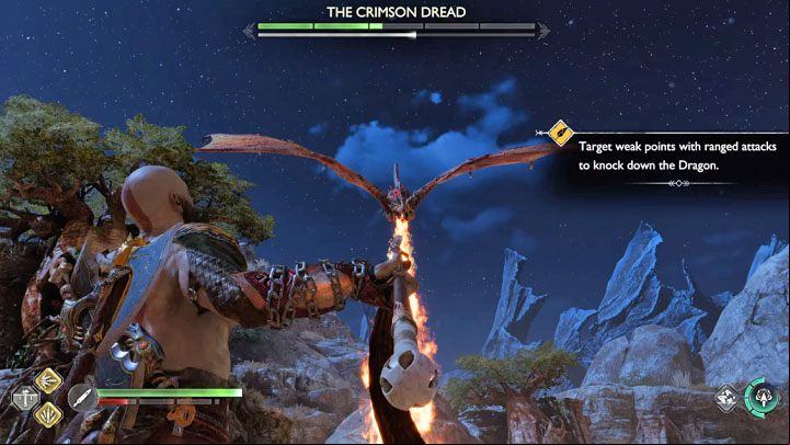 The dragon will start flying over the arena and may not want to land - you have to force it to do so - God of War Ragnarok: For Vanaheim! - walkthrough - Favors - Vanaheim - God of War Ragnarok Guide