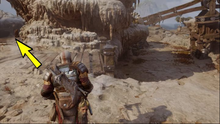 After leaving the boat, use the handle on the left and jump up - God of War Ragnarok: Aurvangar Wetlands, Svartalfheim - secrets, collectibles - Svartalfheim - God of War Ragnarok Guide
