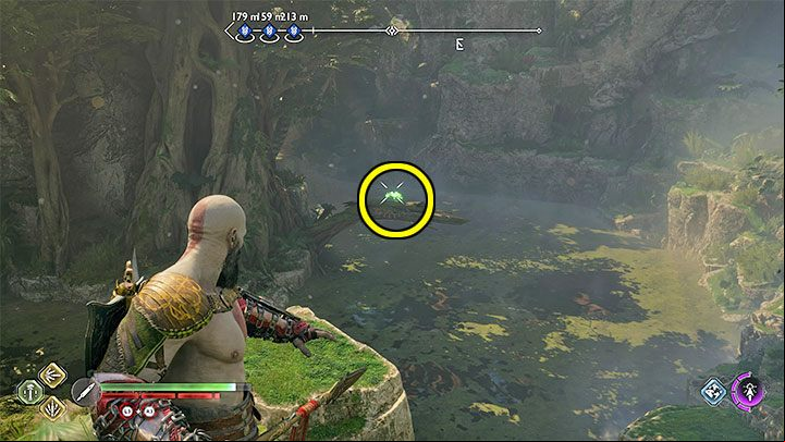 The raven sits on a branch above the river - this makes it difficult to eliminate it, because you can't throw weapons while you are on the boat - God of War Ragnarok: River Delta, Vanaheim - secrets, collectibles - Vanaheim - God of War Ragnarok Guide