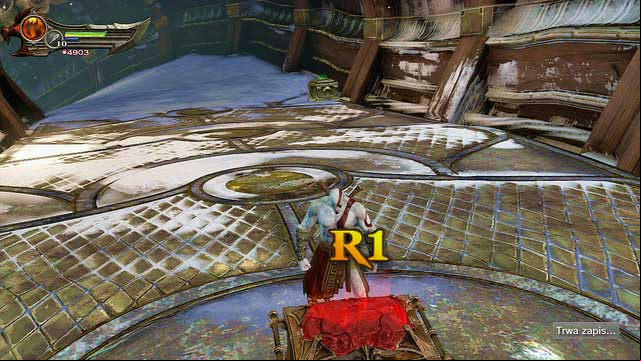 Then, go up to open a red chest and then start going down using a green chest on your way - The Red Snake - Chapter 7: The Tower of Delphi - God of War: Ascension - Game Guide and Walkthrough