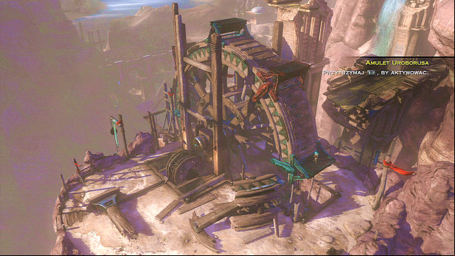 Jump onto a green blade of mill-wheel and use Amulet to regenerate it fully - Walkthrough - Chapter 14: The Cistern (pt. 2) - God of War: Ascension - Game Guide and Walkthrough