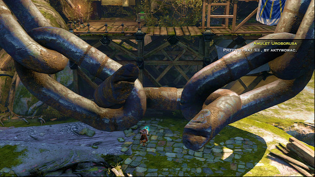 Move a bit left and use an Amulet to repair it partially, so the one part of link is ed and the other one broken - Walkthrough - Chapter 21: The Forearm of Apollo - God of War: Ascension - Game Guide and Walkthrough