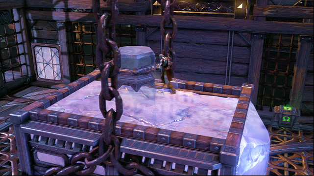 In the middle of the lower part of room you find a great crystal with a podium over it - Walkthrough - Chapter 26: Eyes of Apollo - God of War: Ascension - Game Guide and Walkthrough