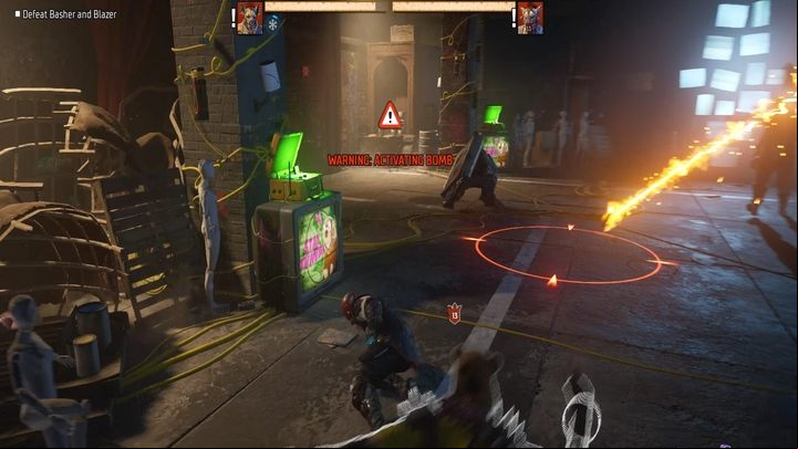 The second fight involves both mini-bosses, numerous Freaks, and bombs - first, you need take care of the bombs because their explosion will cause the mission to fail - Gotham Knights: Harley Quinn chapter - walkthrough - Chapter 4 - Gotham Knights Guide, Walkthrough
