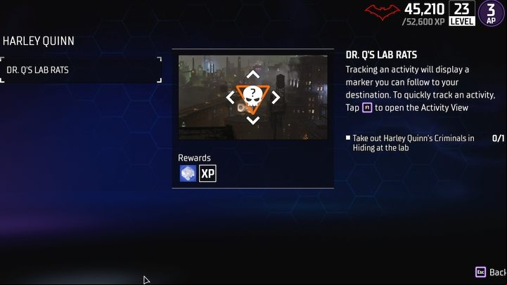 To continue the story, you need to complete two activities in the city marked with symbols with an orange frame - Gotham Knights: Harley Quinn chapter - walkthrough - Chapter 4 - Gotham Knights Guide, Walkthrough