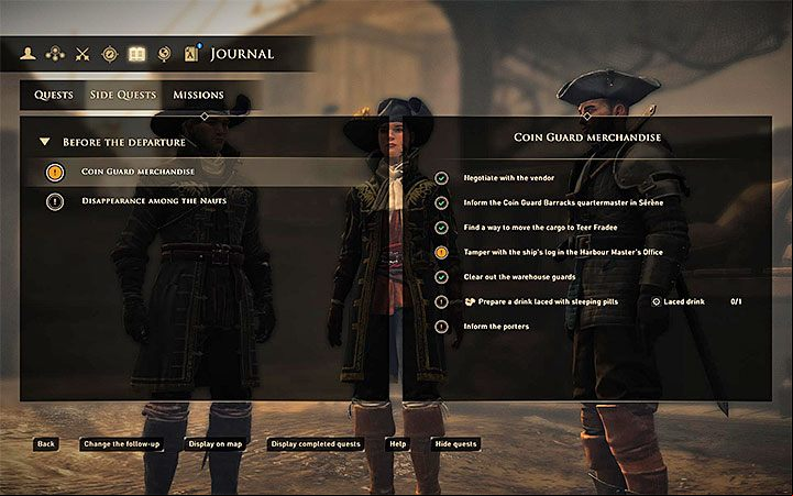 The quest Coin Guards Cargo will automatically be obtained during the age of the prologue of the game in the city of Serena - GreedFall: Laced Drink (Prologue) - how to prepare? - FAQ - GreedFall Guide