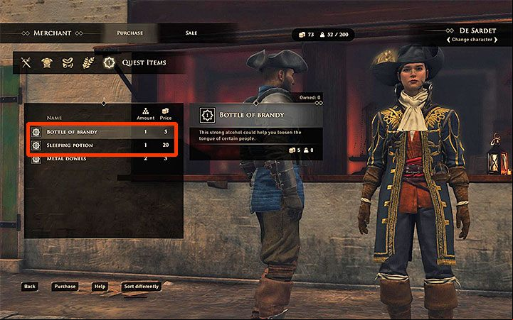 Open the trade window and go to the last tab called Quest Items - GreedFall: Laced Drink (Prologue) - how to prepare? - FAQ - GreedFall Guide