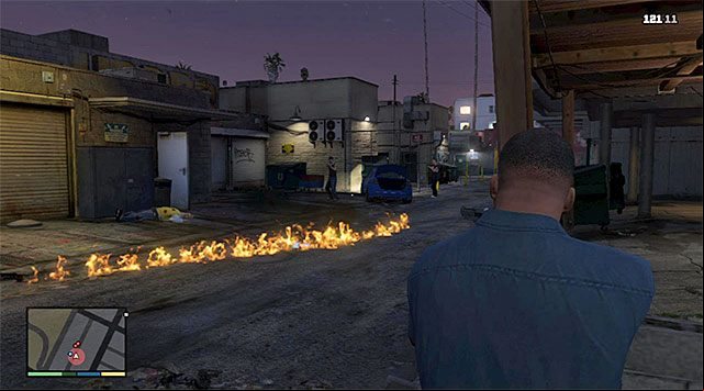 Shooting at the fuel trail will result in the explosion of the gangsters car - GTA 5: Repossession walkthrough - Main missions - GTA 5 Guide