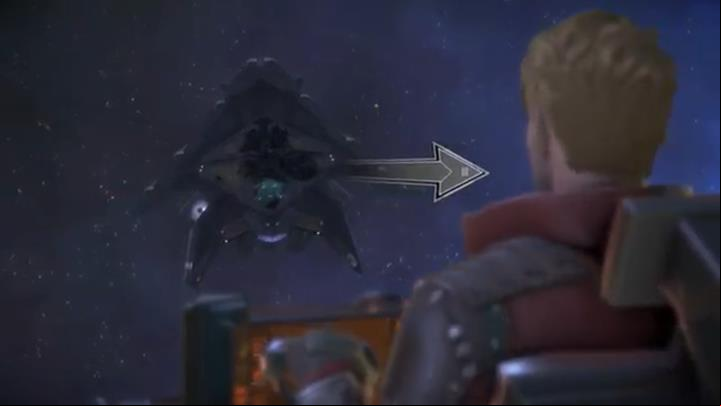After a while, Halas ship shows up and you have to maneuver your ship to avoid being hit - Chapter 1 - Double Fantasy | Episode 2 - Under Pressure - Episode 2 - Under Pressure - Marvels Guardians of the Galaxy: The Telltale Series Game Guide