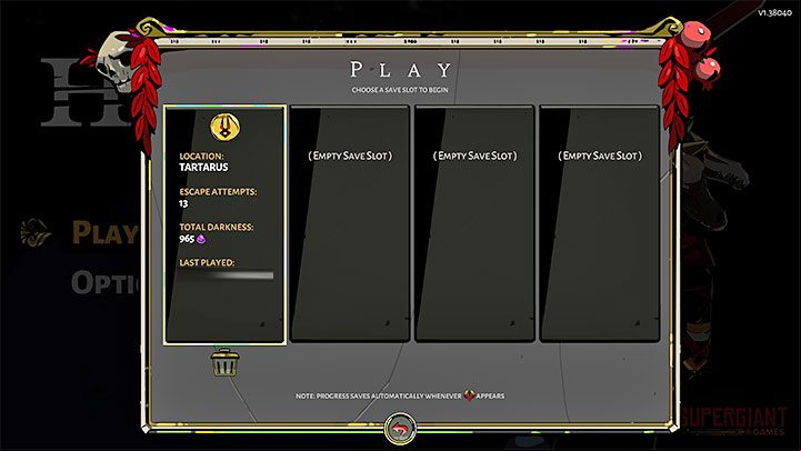 After you restart the game you can choose the save file you are interested in - Hades: Saving the game - Is it possible? - FAQ - Hades Guide