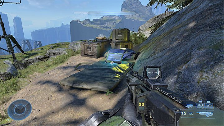 The audio log is in a camp on the hill, a short distance to the south-east from the main area of the base - Halo Infinite: Horn of Abolition (Connections) - collectibles, Spartan cores, Audio Logs - Connections - Halo Infinite Guide