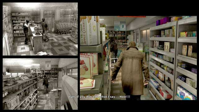 If you want to surprise a bandit, use the alley behind the thief. in other case you you will be more likely to be noticed - Hassans Shop | Heavy Rain Walkthrough - Walkthrough - Heavy Rain Guide
