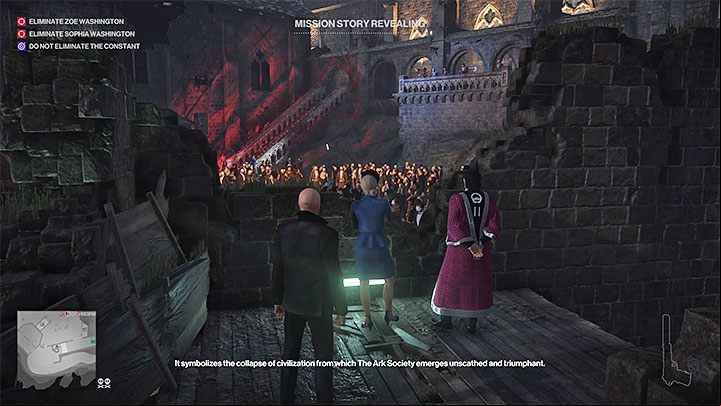 You learn about this mission from the pair talking to each other in the screenshot above - they are standing next to the upper courtyard where the ceremony of burning the large Phoenix effigy is planned - Hitman 2: Story Missions - The Ark Society walkthrough - The Ark Society (Isle of Sgail) - Hitman 2 Guide