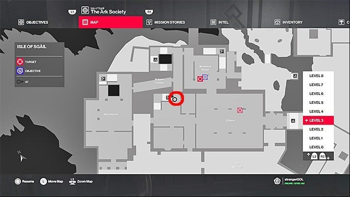 Now quickly reach the adjacent room with the stairs and investigate a small area nearby - Hitman 2: Story Missions - The Ark Society walkthrough - The Ark Society (Isle of Sgail) - Hitman 2 Guide