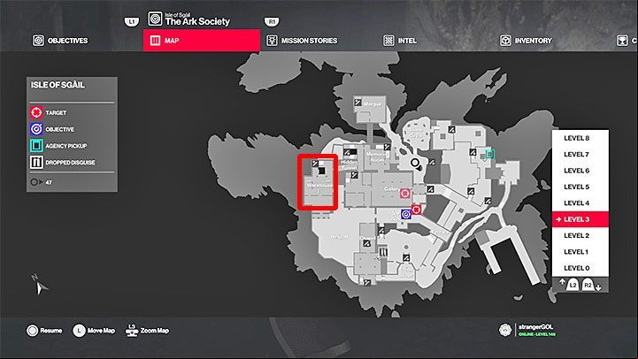 You can begin your search in the warehouse which is located in the western part of the map - this area is shown in the screenshot above - Hitman 2: Story Missions - The Ark Society walkthrough - The Ark Society (Isle of Sgail) - Hitman 2 Guide