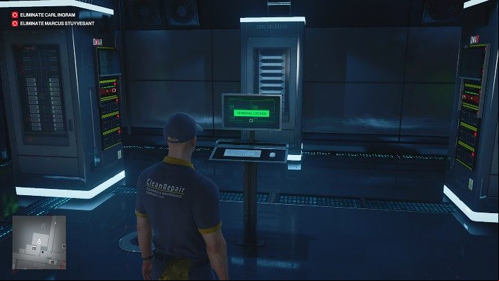 Go through the double doors - they will lead you straight to the server room (point 27 on the map) - Hitman 3: How The Mighty Fall - Dubai, Mission Stories, walkthrough - On Top of the World - Dubai - Hitman 3 Guide