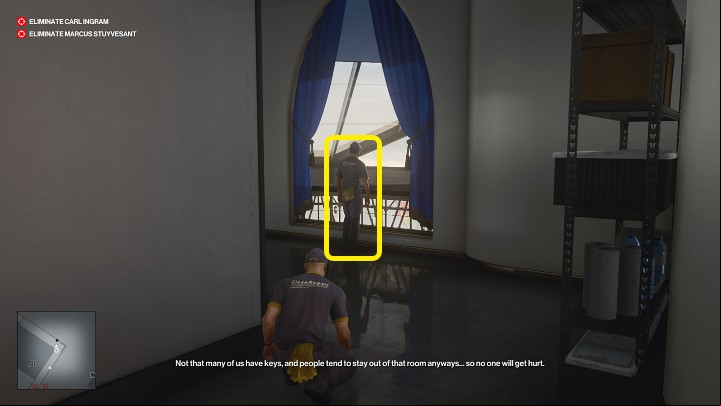 Once in the corridor, walk to the left (the woman talking on the phone should not notice you if you act quickly) - Hitman 3: How The Mighty Fall - Dubai, Mission Stories, walkthrough - On Top of the World - Dubai - Hitman 3 Guide