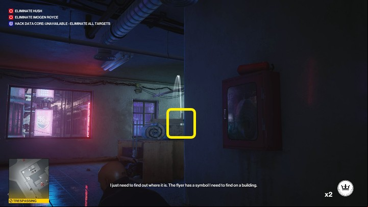 As soon as one of the guards es your position, immediately toss a second coin toward the stairs to distract the other guard - Hitman 3: Imogen Royce - how to kill her? Chongqing, China, walkthrough guide - End Of An Era - Chongqing - Hitman 3 Guide