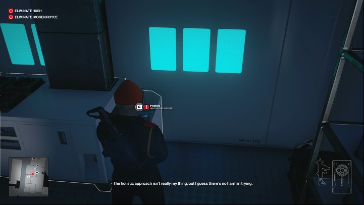 Once the target has sat down to relax, add the Lethal Poison Pill Jar to the ventilation system, then exit the room and activate the air conditioner - Hitman 3: Imogen Royce - how to kill her? Chongqing, China, walkthrough guide - End Of An Era - Chongqing - Hitman 3 Guide