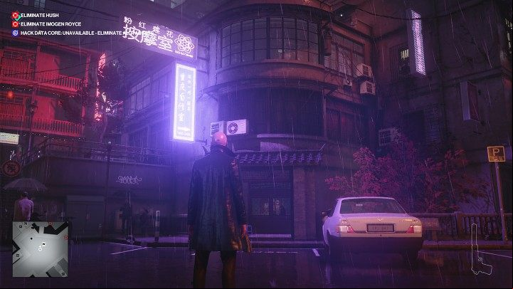 After starting the game, walk ahead and then take the stairs to the street level and enter the building shown in the image above - Hitman 3: Imogen Royce - how to kill her? Chongqing, China, walkthrough guide - End Of An Era - Chongqing - Hitman 3 Guide