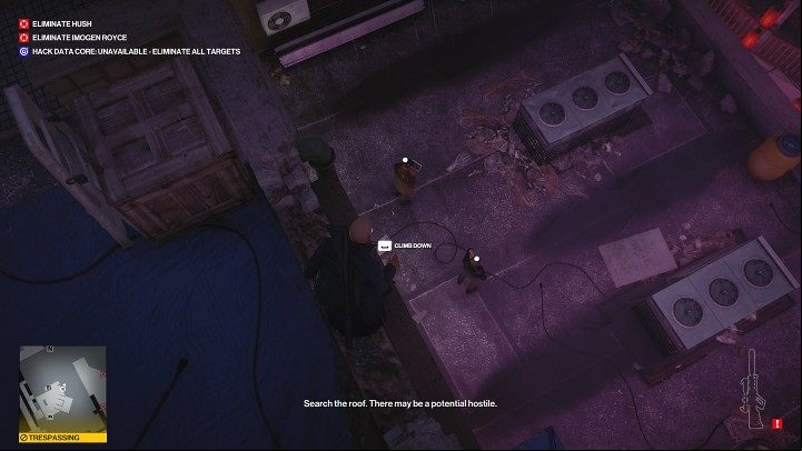 Once you've shot down 5 drones, wait for two more devices to appear over Hush's building - Hitman 3: Imogen Royce - how to kill her? Chongqing, China, walkthrough guide - End Of An Era - Chongqing - Hitman 3 Guide