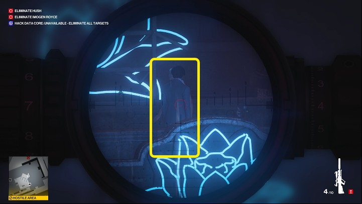 During the conversation, Imogen Royce will move forward a bit and align with Hush - this is the perfect time to take a shot and eliminate two targets at the same time - Hitman 3: Imogen Royce - how to kill her? Chongqing, China, walkthrough guide - End Of An Era - Chongqing - Hitman 3 Guide