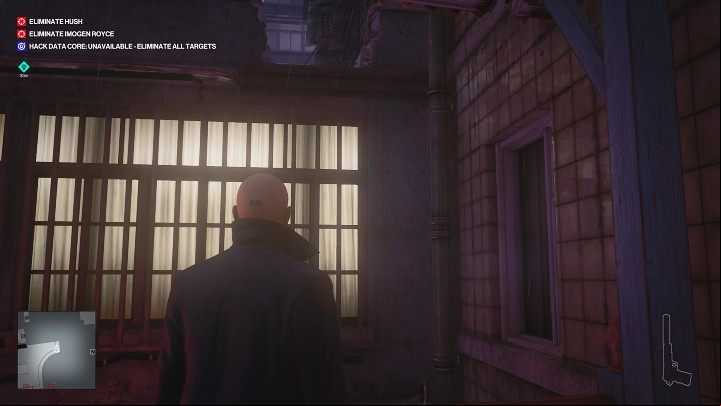 Go to the end of the balcony, then jump over the railing and climb up the gutter to the upper floor of the neighboring building - Hitman 3: Imogen Royce - how to kill her? Chongqing, China, walkthrough guide - End Of An Era - Chongqing - Hitman 3 Guide
