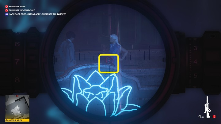 Wait for Hush to approach Imogen Royce and shoot the gas barrel twice - Hitman 3: Imogen Royce - how to kill her? Chongqing, China, walkthrough guide - End Of An Era - Chongqing - Hitman 3 Guide